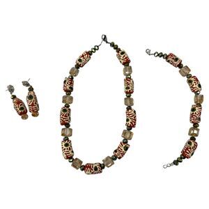 Necklace earrings Hand Painted Millefiori Style Beaded Jewelry Set cultural